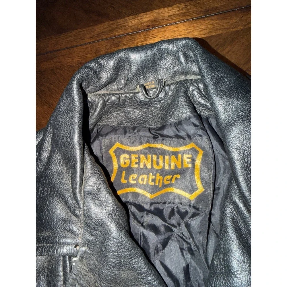 Mens Genuine Leather Biker Jacket Black Moto Belted Asymmetrical‎ Zip Size 50